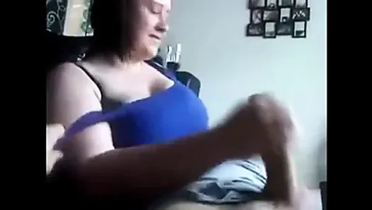 Big tit girl gives handjob
