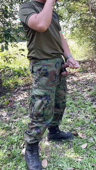Solider Jerks Off & Cums at Work