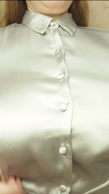 Big Natural Boobs Teasing in Satin Blouse