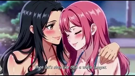 Stepmom and stepsister taking hot bath and pressing boobs