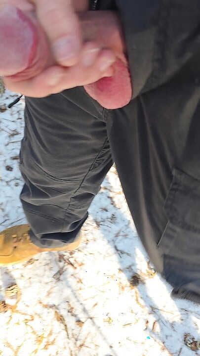 Outdoor stiff mushroom tipped cock