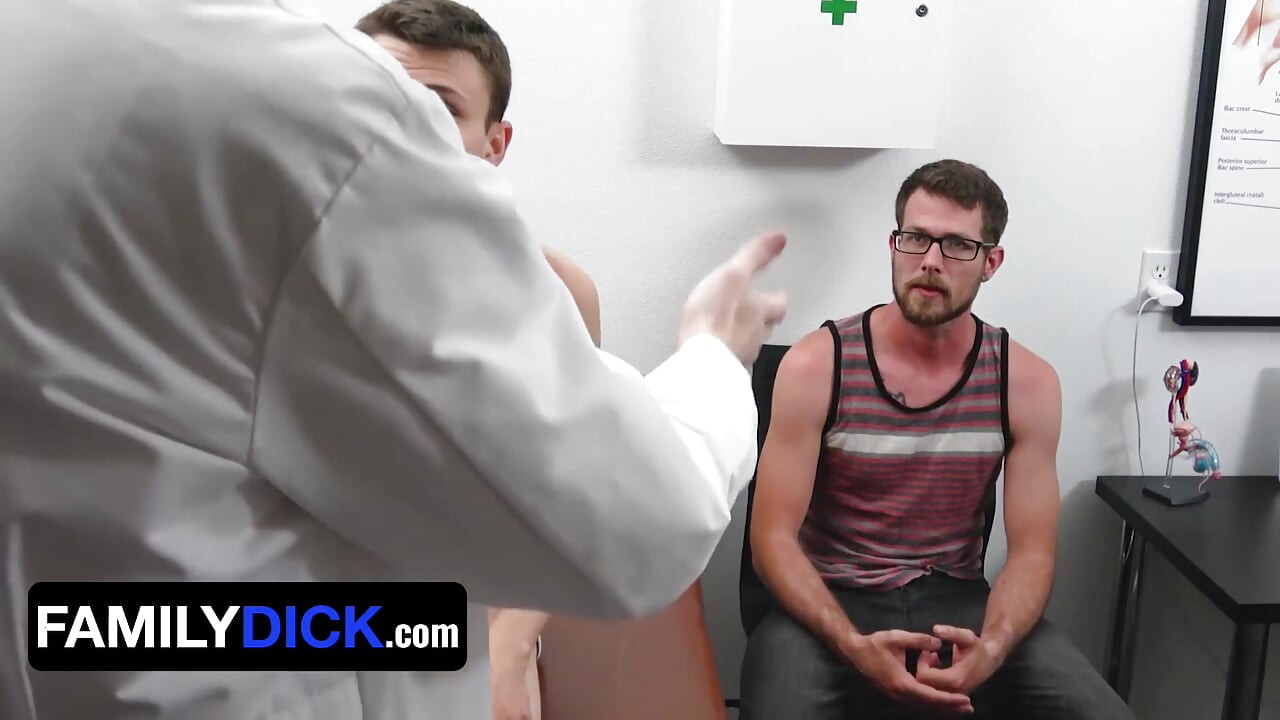 Shy boy gets his asshole drilled by doctor while his stepdad is holding his hand