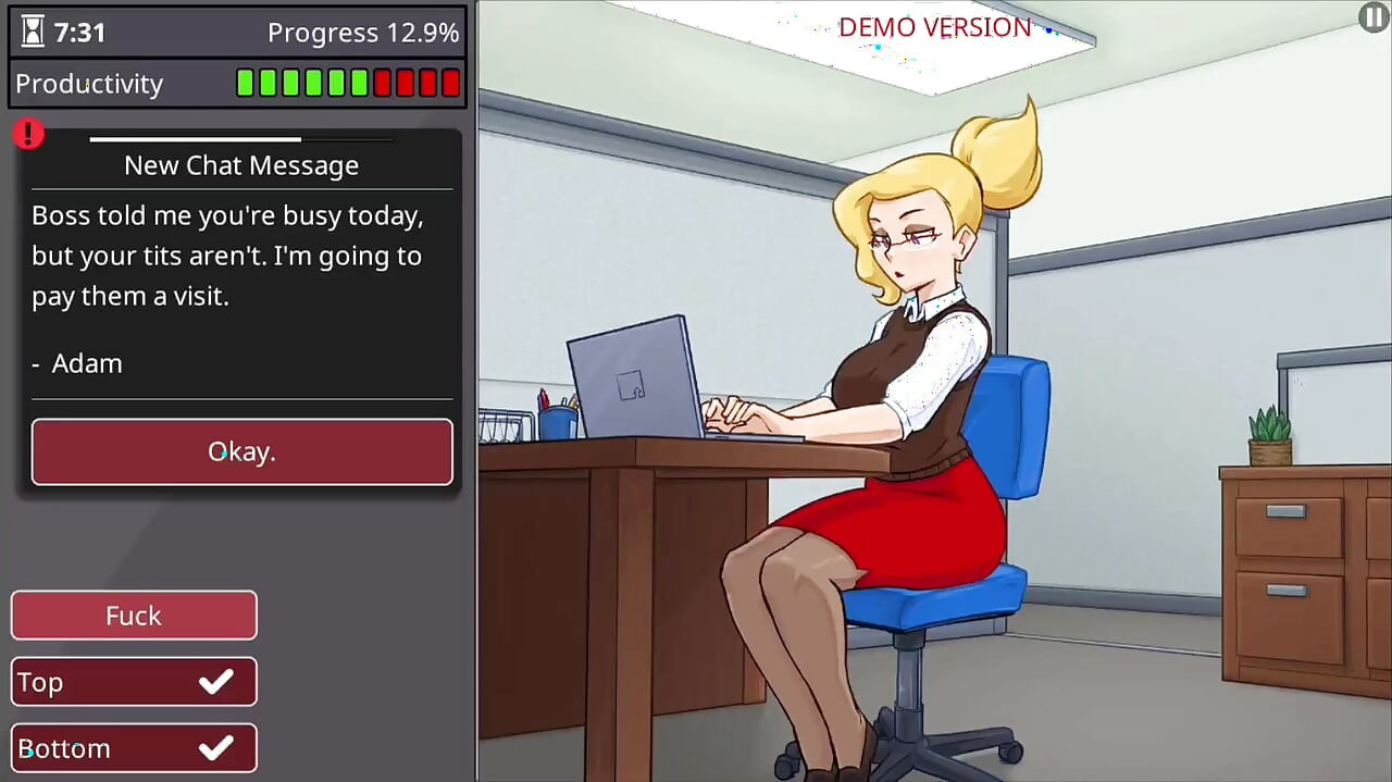 Office girl with big boobs and big ass barely working