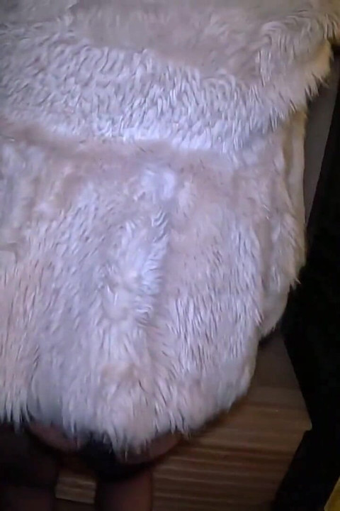 Risky Outdoor & Indoor Blowjob in Stockings & White Fur Coat - Messy Cum Finish 297