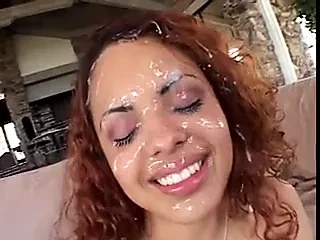 Lots of cum on pretty latina’s face
