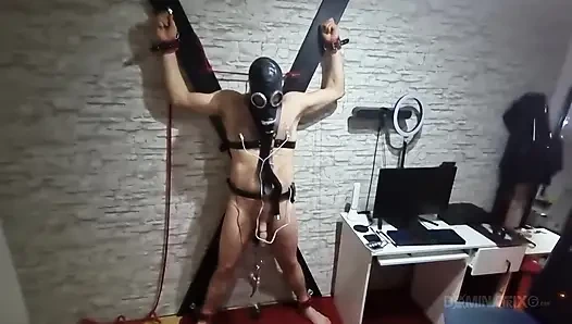 Mature Submissive Man Bound Dripping in Intense Bondage
