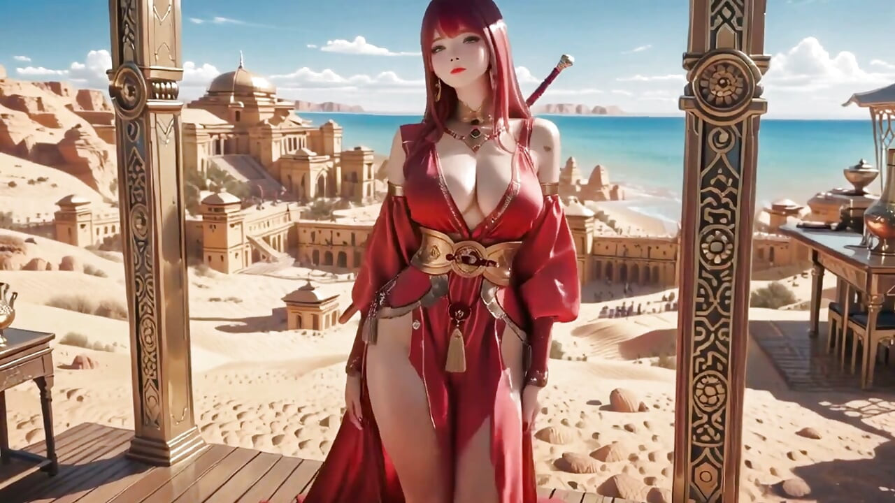 沙漠中的红皇后! 金色宫殿的慵懒下午.