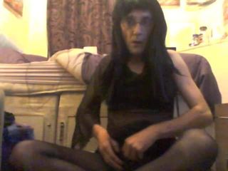 pantyhose wank with wig and make up