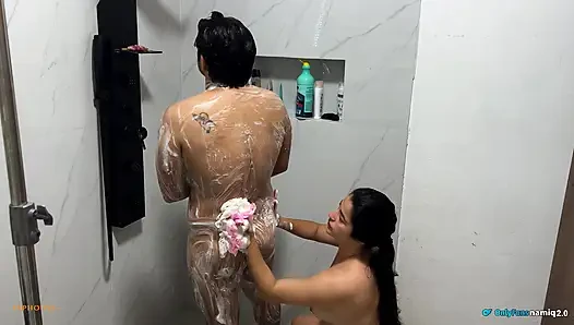 Sharing a shower with aunty!