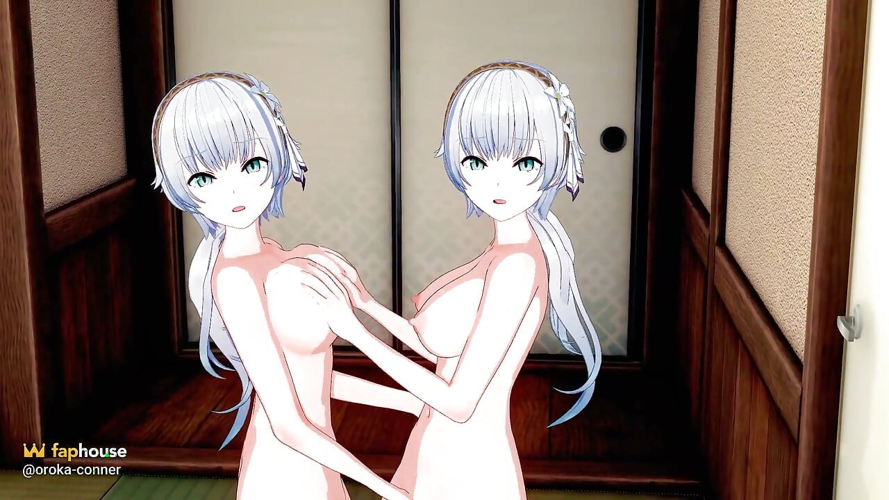 Two White Haired Beauties Touch and Pleasure Each Other - 3D Hentai