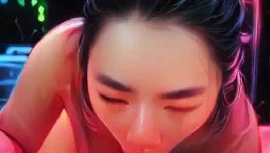 Аниме-подруга сосет большой белый член в реальной жизни - минет с оральным кримпаем в видео от первого лица