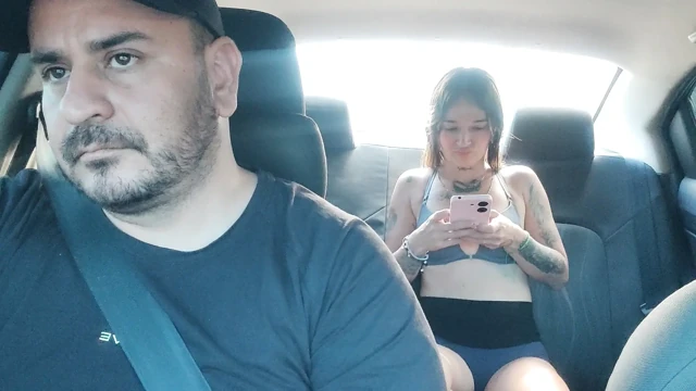 Hot Latina girl masturbates in the back of Uber car.
