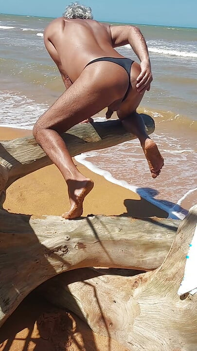 Ladysilva crossdress on the beach in panties what a hot ass