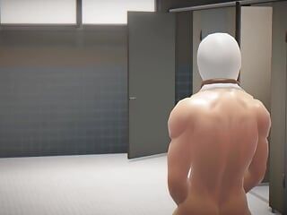 Zich aftrekken in een openbaar toilet - meisje besloot ook (3D Hentai)