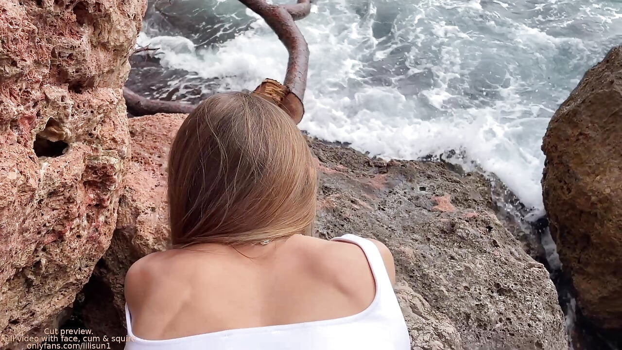 Amigo fucked the climber in the mouth and pussy right on the edge of the cliff