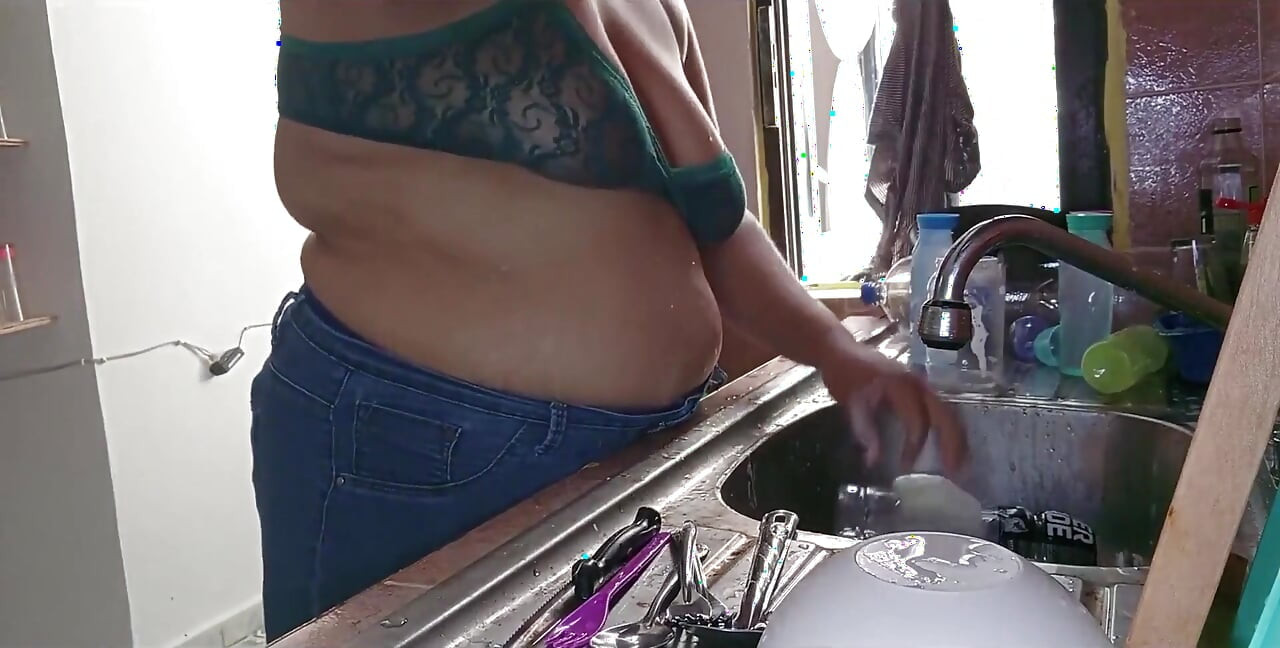 Mother-in-law Films Herself in the Kitchen and Shows Her Breasts