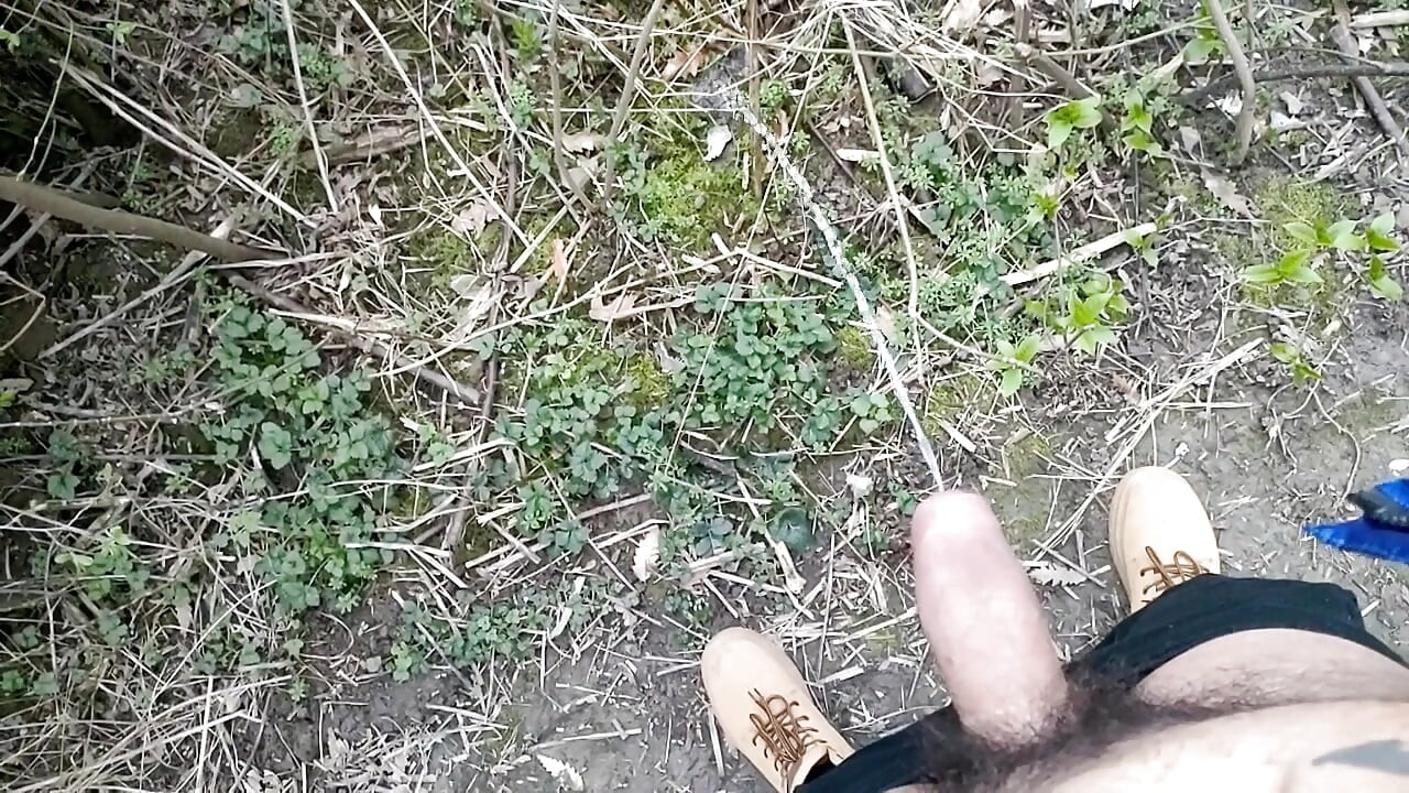 Long Piss in Slow Motion From Uncut Hairy Cock Outdoor