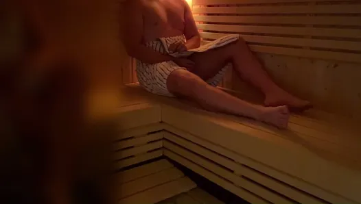 Caught masturbating in public sauna, risky jerk off