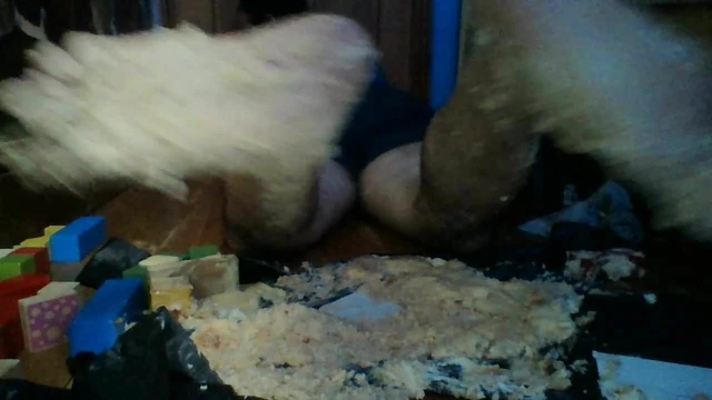 barefeet crush giant cake and custard