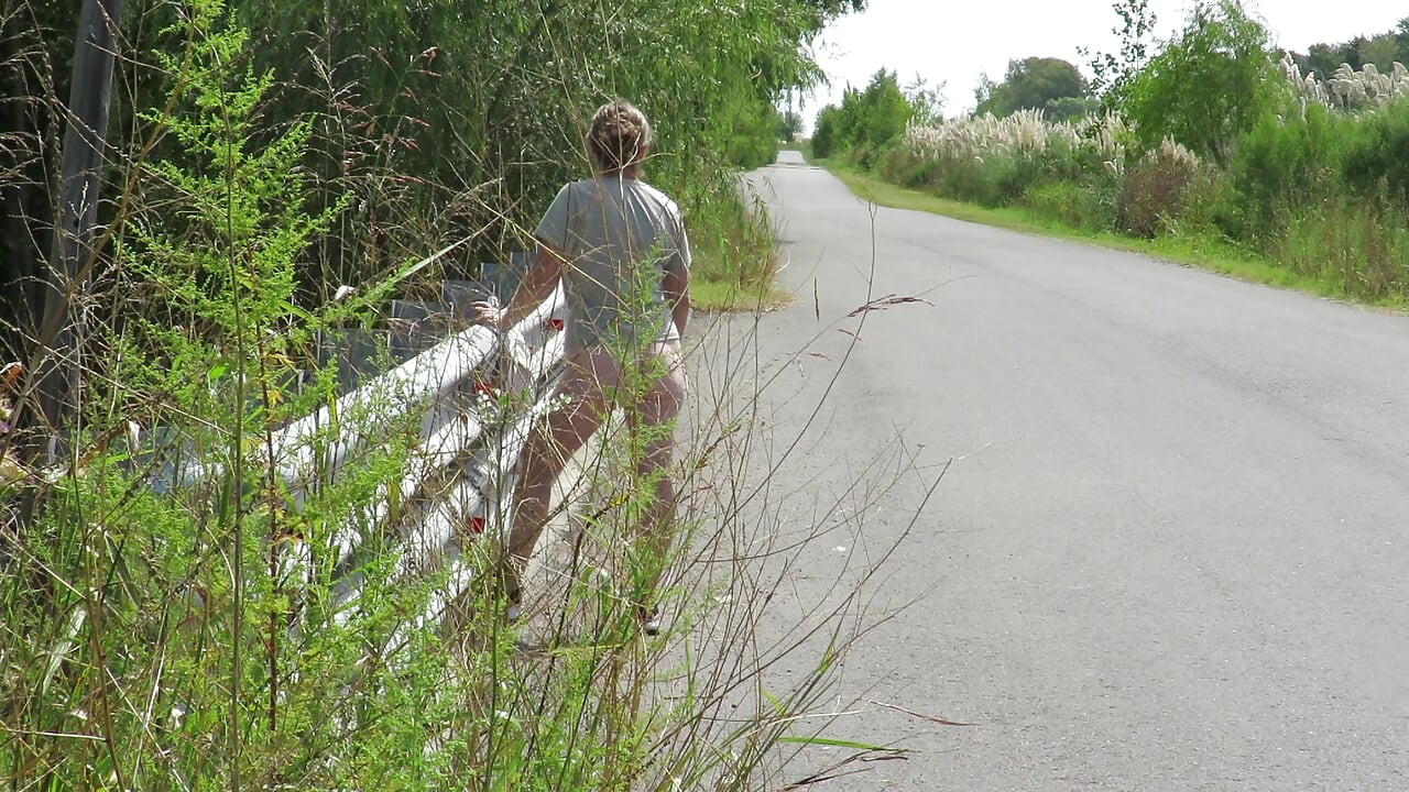 Patricia on the bridge over the road