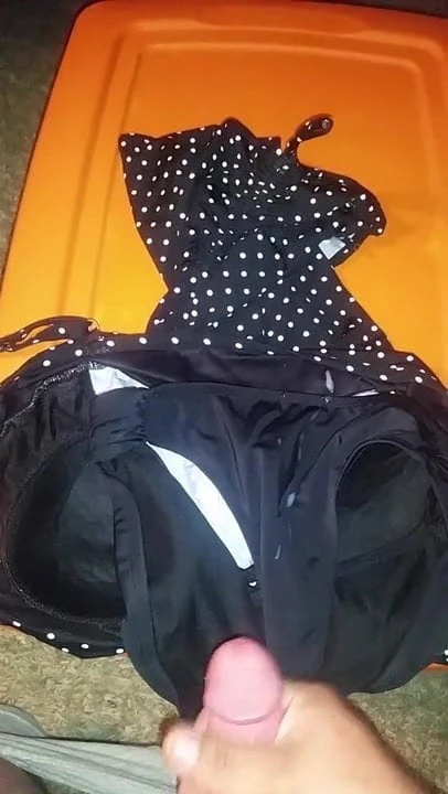 Cum on Allison's swim suit