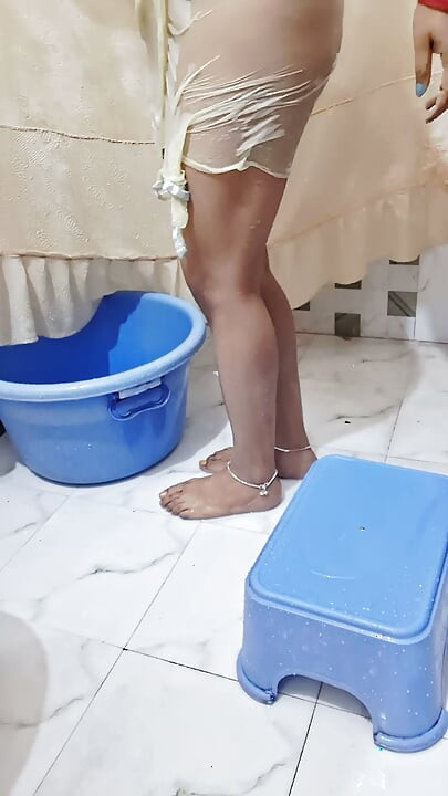 Indian sister-in-law's naked bathing video