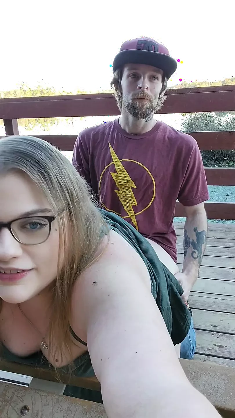 Park bench milf rubs fat pussy bend over fuck doggystyle outdoor