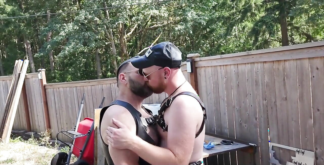 Leather Stepdad and Boy on the Picnic Table