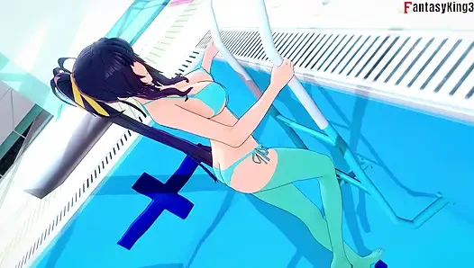 Rias & Akeno Thresome while phonecall and Akeno fucked in public Pool - DXD NTR Madness Series