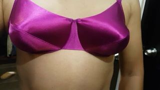 VS purple satin bra and panties