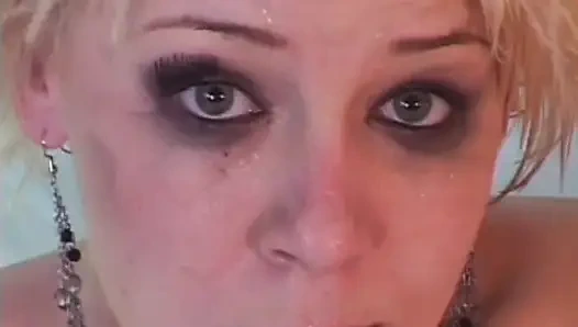 Blonde French whore gets sprayed with piss in lesbian action