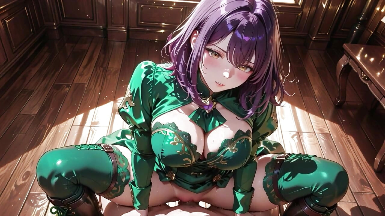 Salle de bain en marbre de luxe, beauté aux cheveux violets et yeux verts, top en résille blanche, mini-jupe noire brillante, bas résille noirs, séduction ou