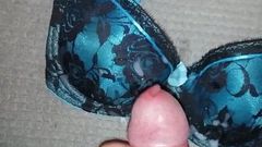 cumshot on blue bra of perv husband 's wife