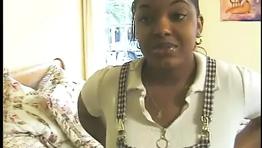 Sweet face ebony babe gets fucked from behind in bed