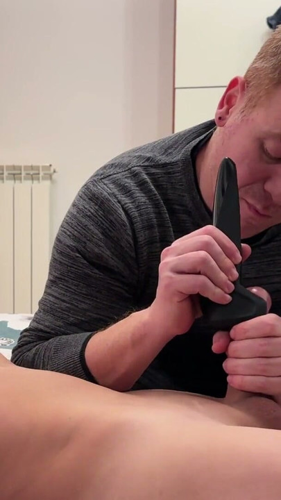 Jerk off my boyfriend with a toy | Clip 1
