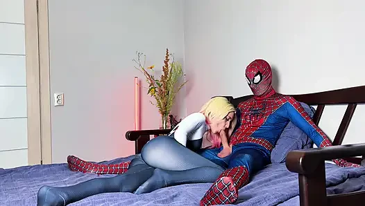 Gwen Stacy rides on Spider-Man’s dick