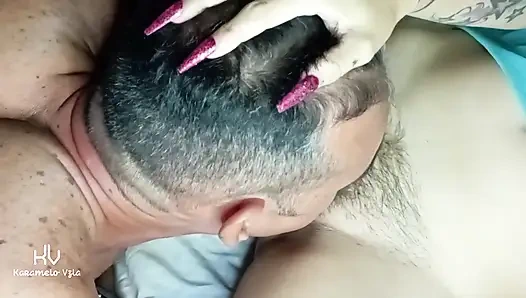 I Show My Big Hairy Pussy to My Husband and He Sucks It Until Giving Me a Delicious Orgasm