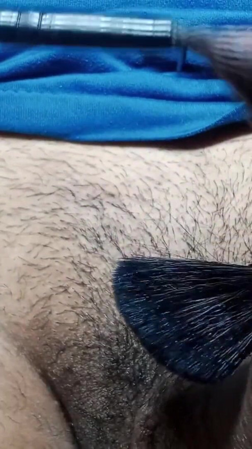 a pleasurable and very exciting caress with a soft brush all over my penis by my expert stepsister | Clip 2