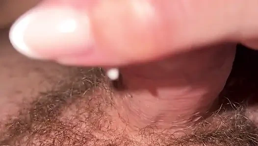 Creamy handjob with fucking hairy pussy cum inside