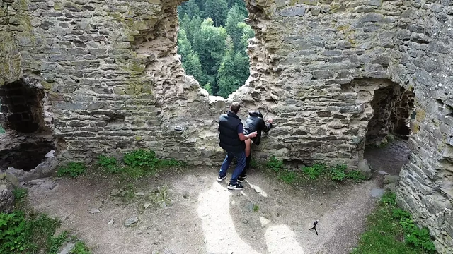 DRONE PORN This slut fucks a stranger outside and a drone surprises them