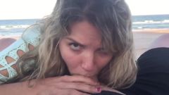 Girlfriend fucks and gives perfect Blowjob on the Beach