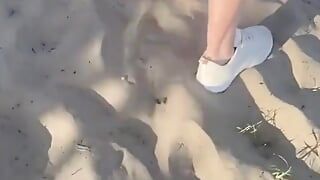 Lady Oups Butt Plug on the Beach in Micro Skirt