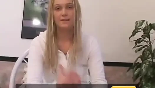 Nervous Kailey Spreads and Jerks Her Trimmed Pussy