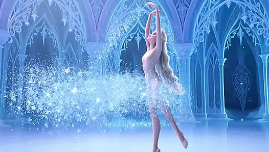 Сногсшибательная обнаженная Elsa в изящных и элегантных чувственных позах в ее волшебной светящейся ледяной дворце, кинематографическая 3D анимация