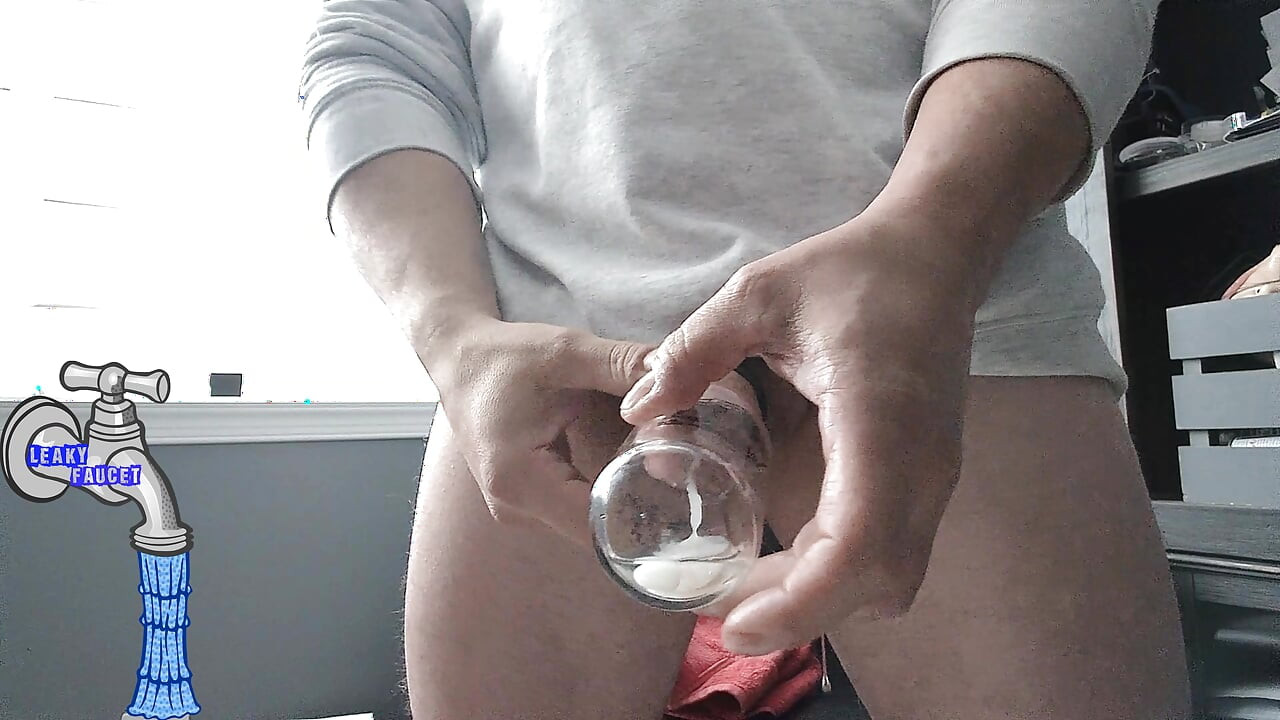HOT edge jerk session with CUMshot into small glass