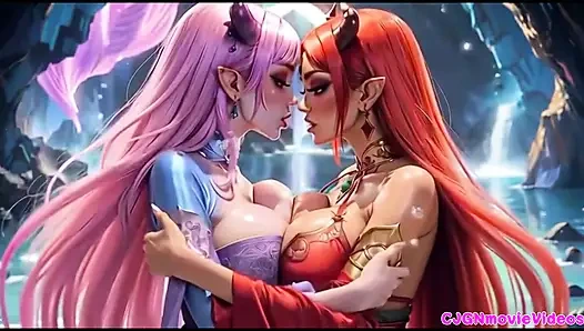 Lezbiyenler birlikte öpüşüyor, ai animasyonu