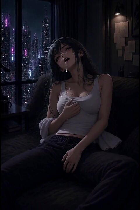 Anime groenharige cyberpunk regenraam neukpartij