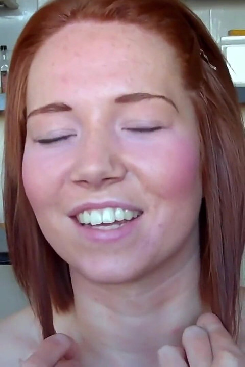 Pale and freckled skinned cocksucking British redhead takes a creampie