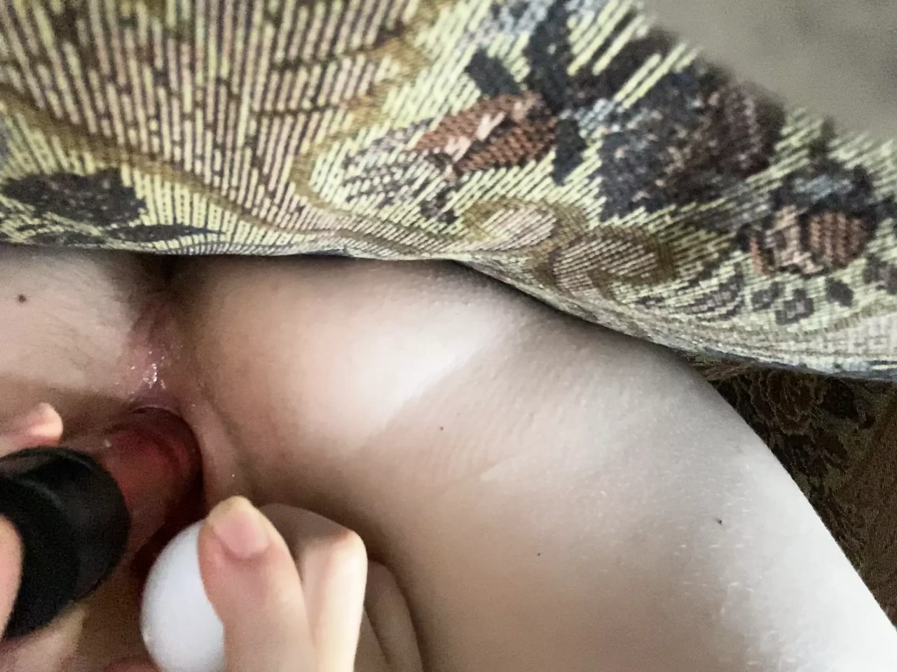 Student with a big ass jerks of her pussy with a big dildo and moans loudly