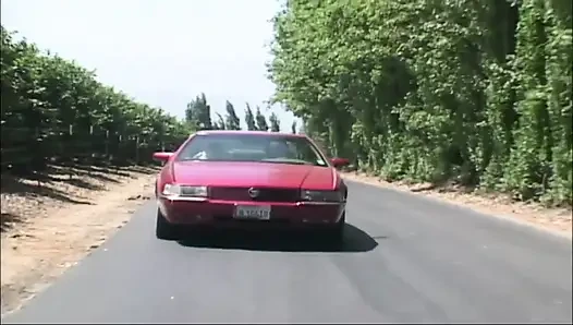 Redhead babe double penetrated in a lake